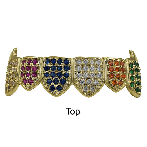 Rainbow Color Fully Iced Out Micro pave Hip Hop Grillz