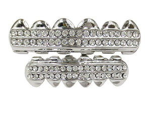 Hip Hop 2line Silver Iced Out Grillz