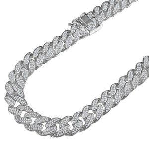 12mm Solid Miami Cuban Micro Pave CZ Chain Rhodium Plating by Bling Master