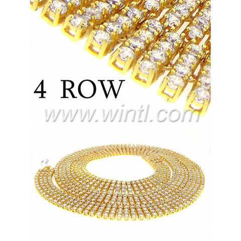 4 Row Gold with White CZ Chain 24"