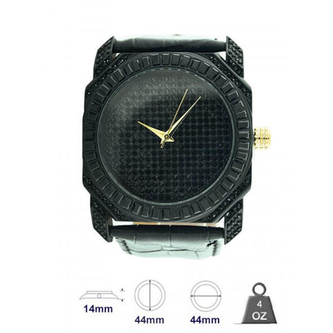 Ice Master Octagon Shaped Baguette Bling Leather Watch