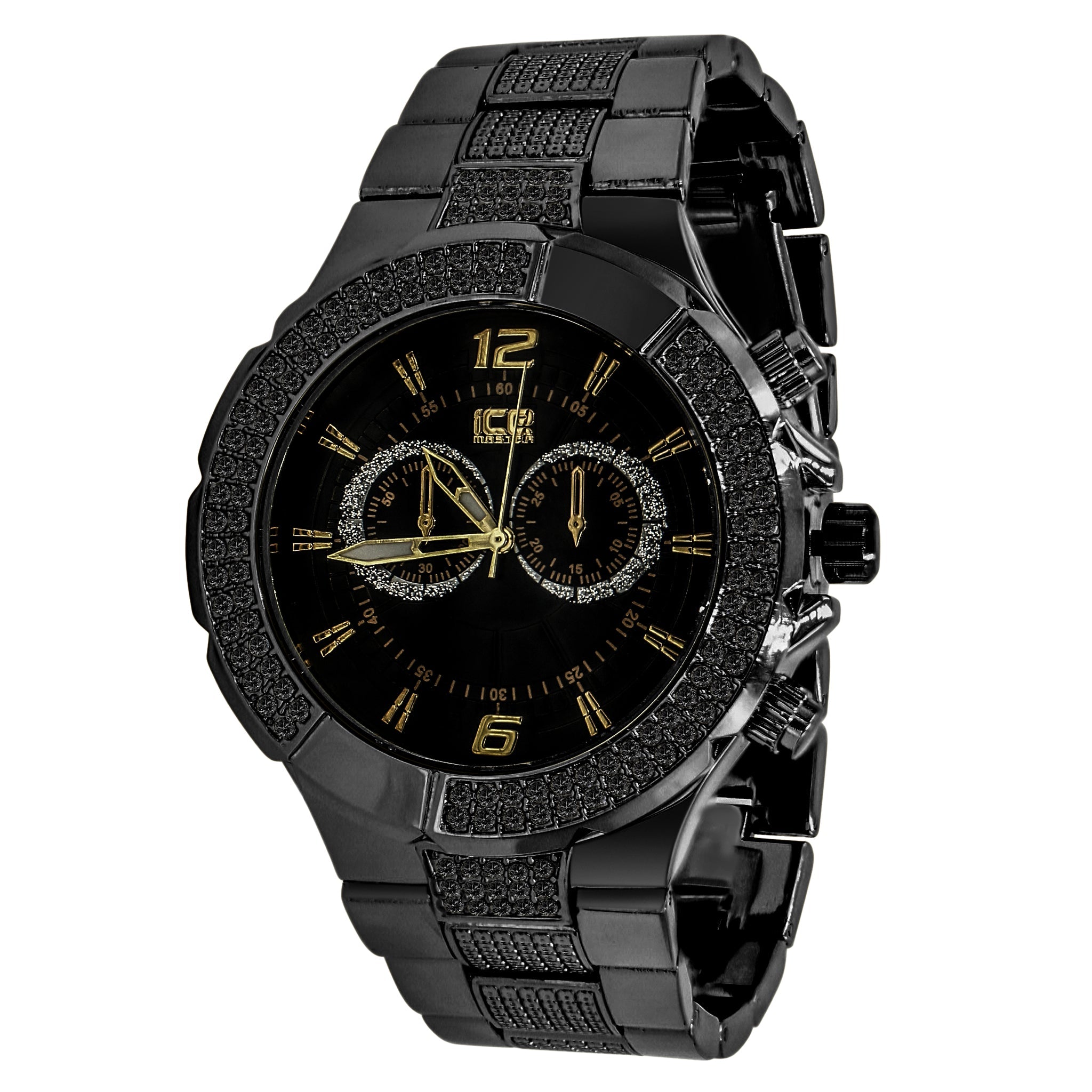 Black  2 Row Black Dial Iced out Bling Metal