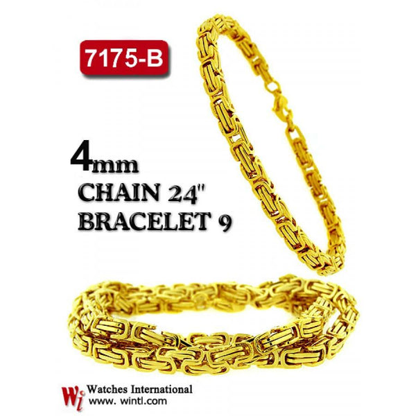 4 MM 14k Gold Plated solid 24" Byzantine Link Chain with matching 9" Bracelet