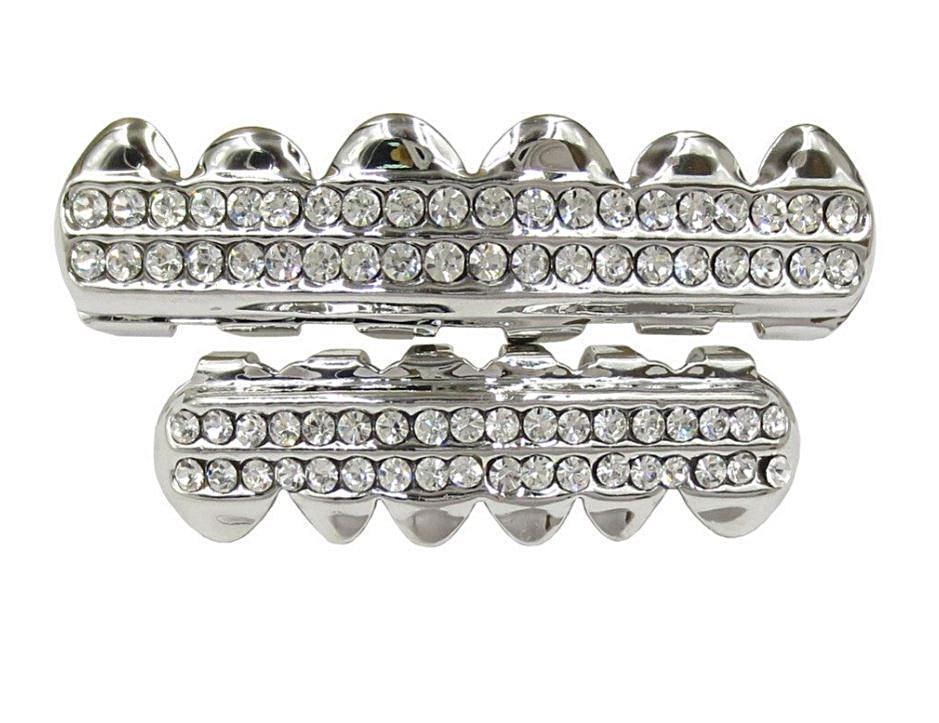 Hip Hop 2line Silver Iced Out Grillz