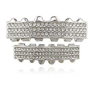 Hip Hop 3-line Silver Iced Out Grillz