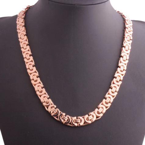 9 MM 24" Rose Gold Plated Flat Byzentine Solid Steel Chain