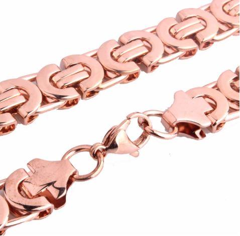 9 MM 24" Rose Gold Plated Flat Byzentine Solid Steel Chain