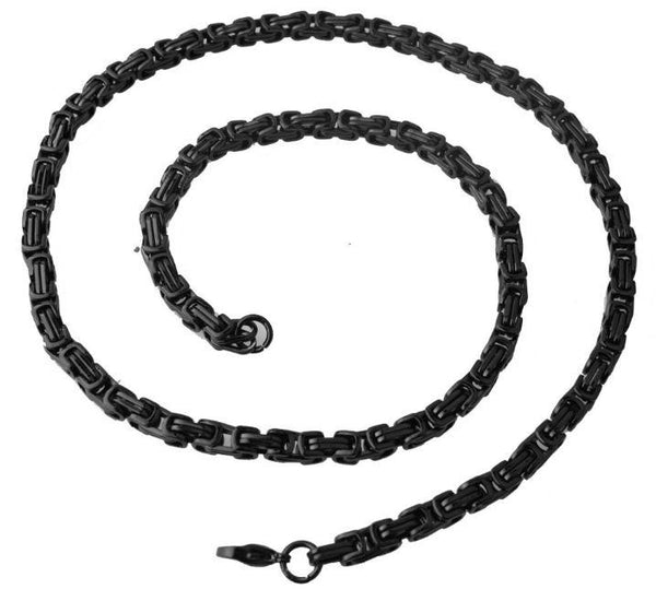 4 MM Black Solid 24" Byzantine Link Chain with matching 9" Bracelet