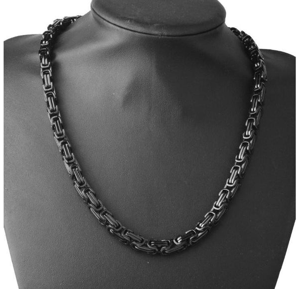 4 MM Black Solid 24" Byzantine Link Chain with matching 9" Bracelet