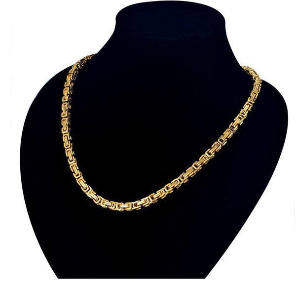 4 MM 14k Gold Plated solid 24" Byzantine Link Chain with matching 9" Bracelet