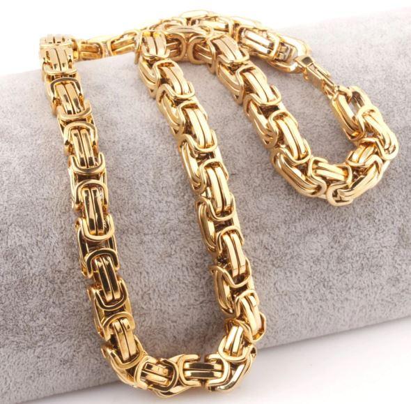 8 MM 14K Yellow Gold Solid Steel Byzentine Chain with Bracelet