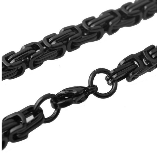 8 MM Black Solid 24" Byzantine Link Chain with matching 9" Bracelet