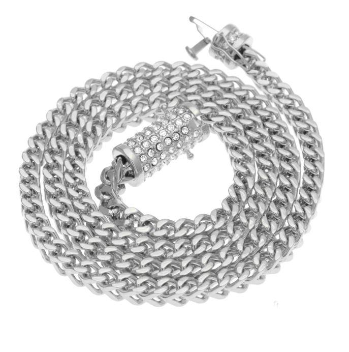 6 MM Steel Solid Franco 24" Chain with Iced Out Lock