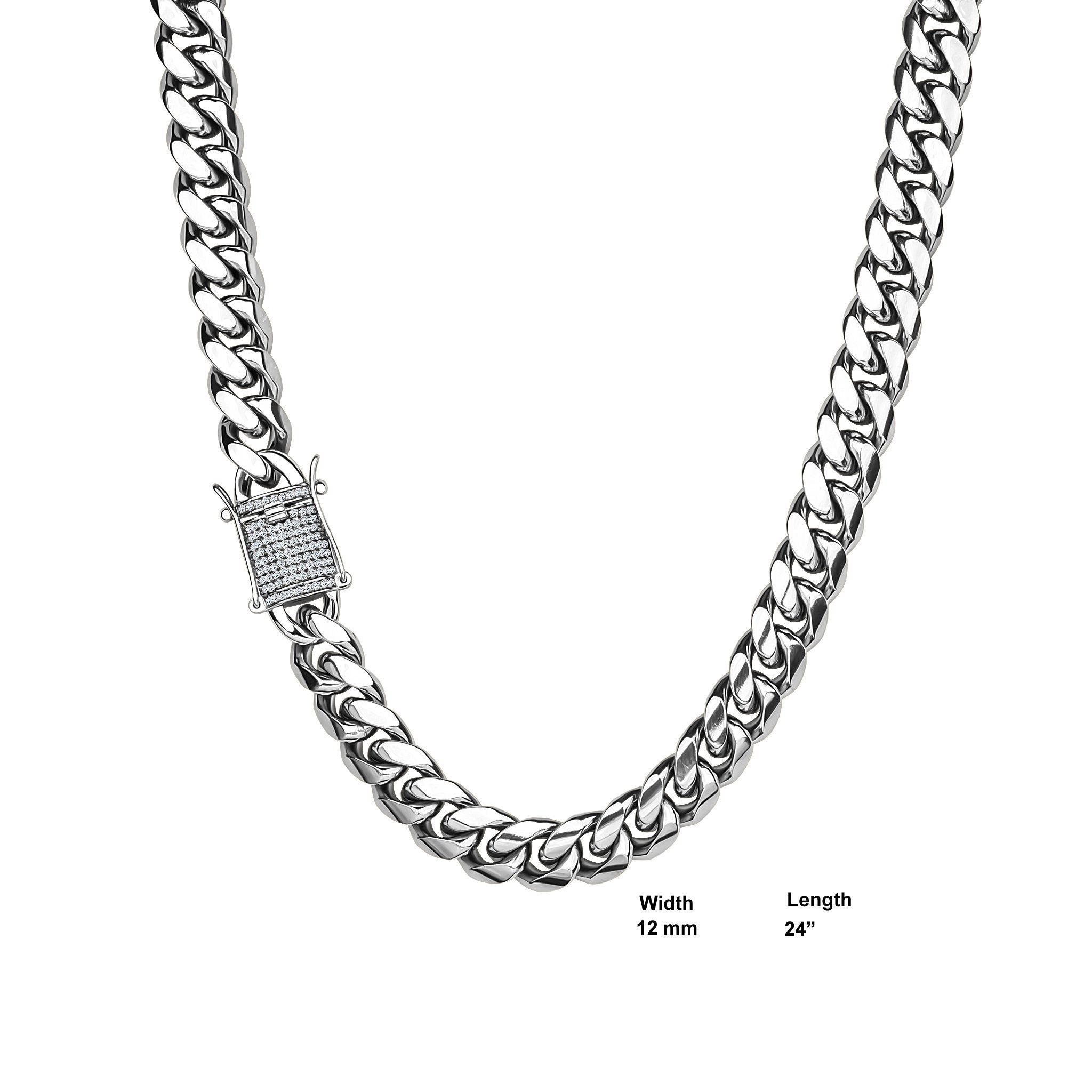 stainless-steel-chain-with-CZ stone- silver 24''