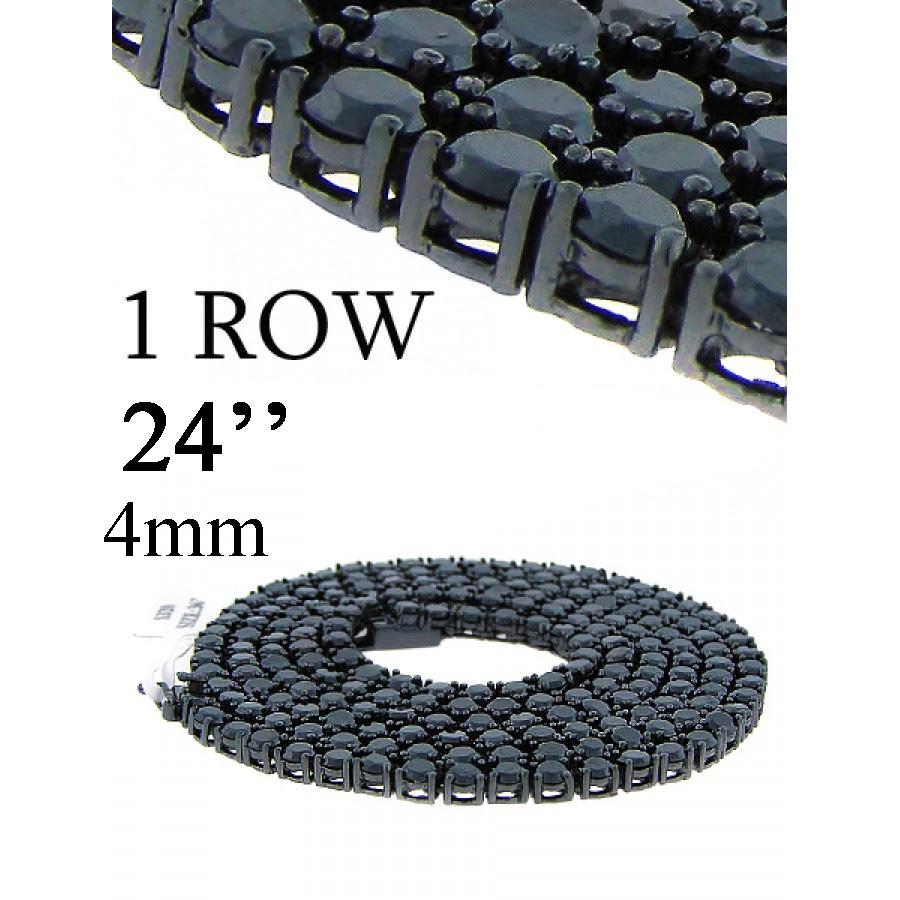 One Row Cz Chain 24"- 4mm in Black Color