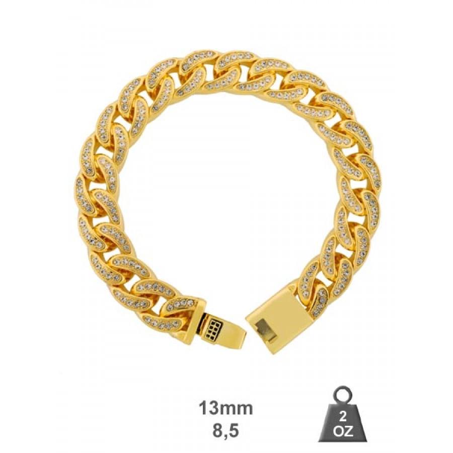 Brass Cuban Bracelet with Crystal Stone