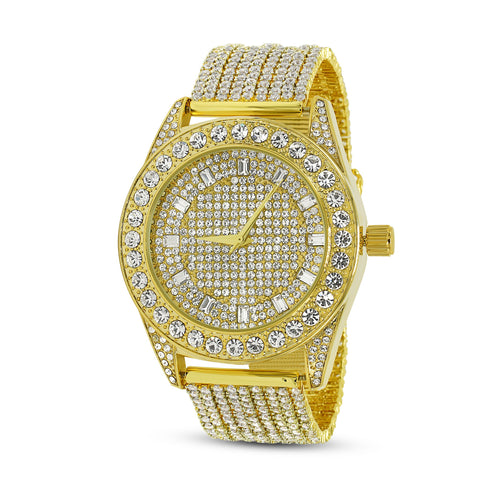 Gold Clear CZ Fully Iced out Watch 510012