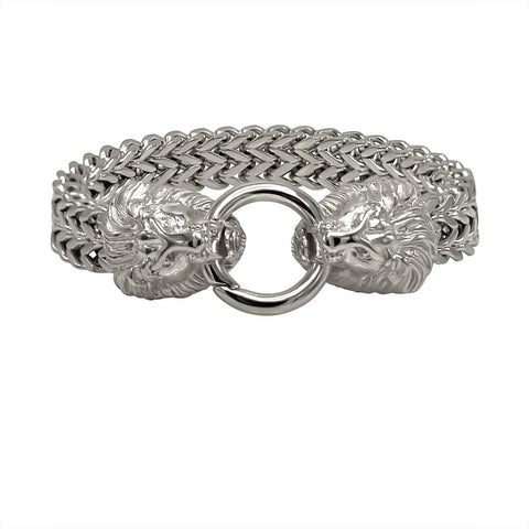 Stainless Steel Lion Head Cuff Bracelet in Rhodium Plated