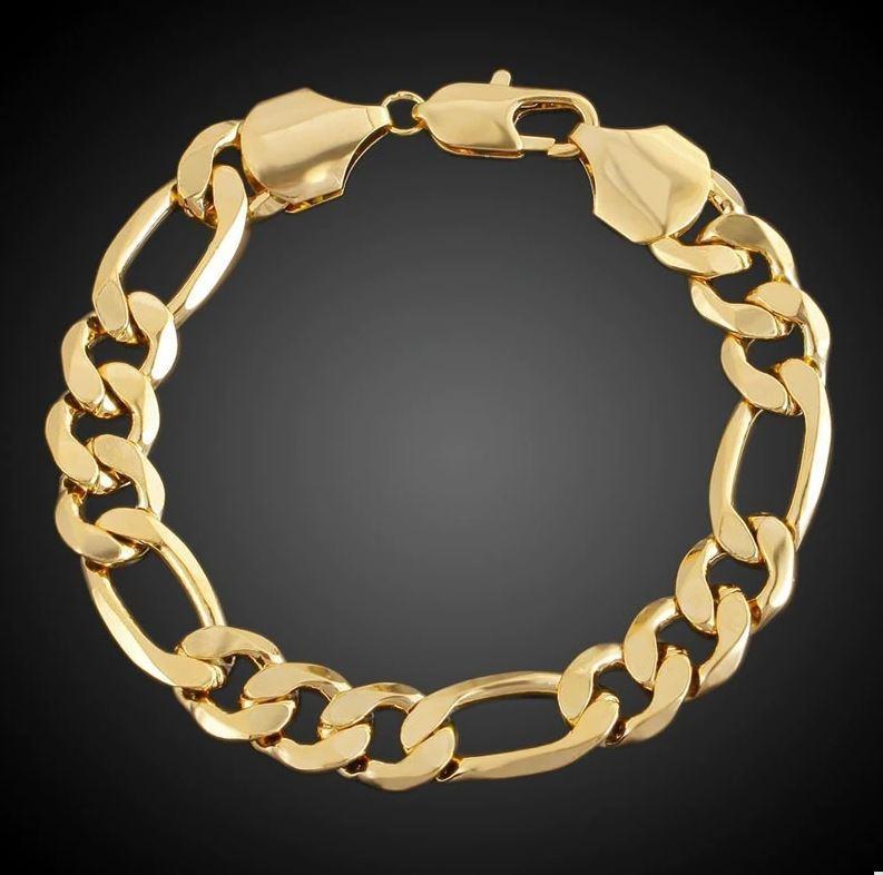 14K Yellow Gold Solid Figaro Brass Classic Bracelet