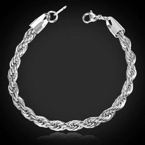 Silver Plated Solid Brass Korean Classic Rope Bracelet